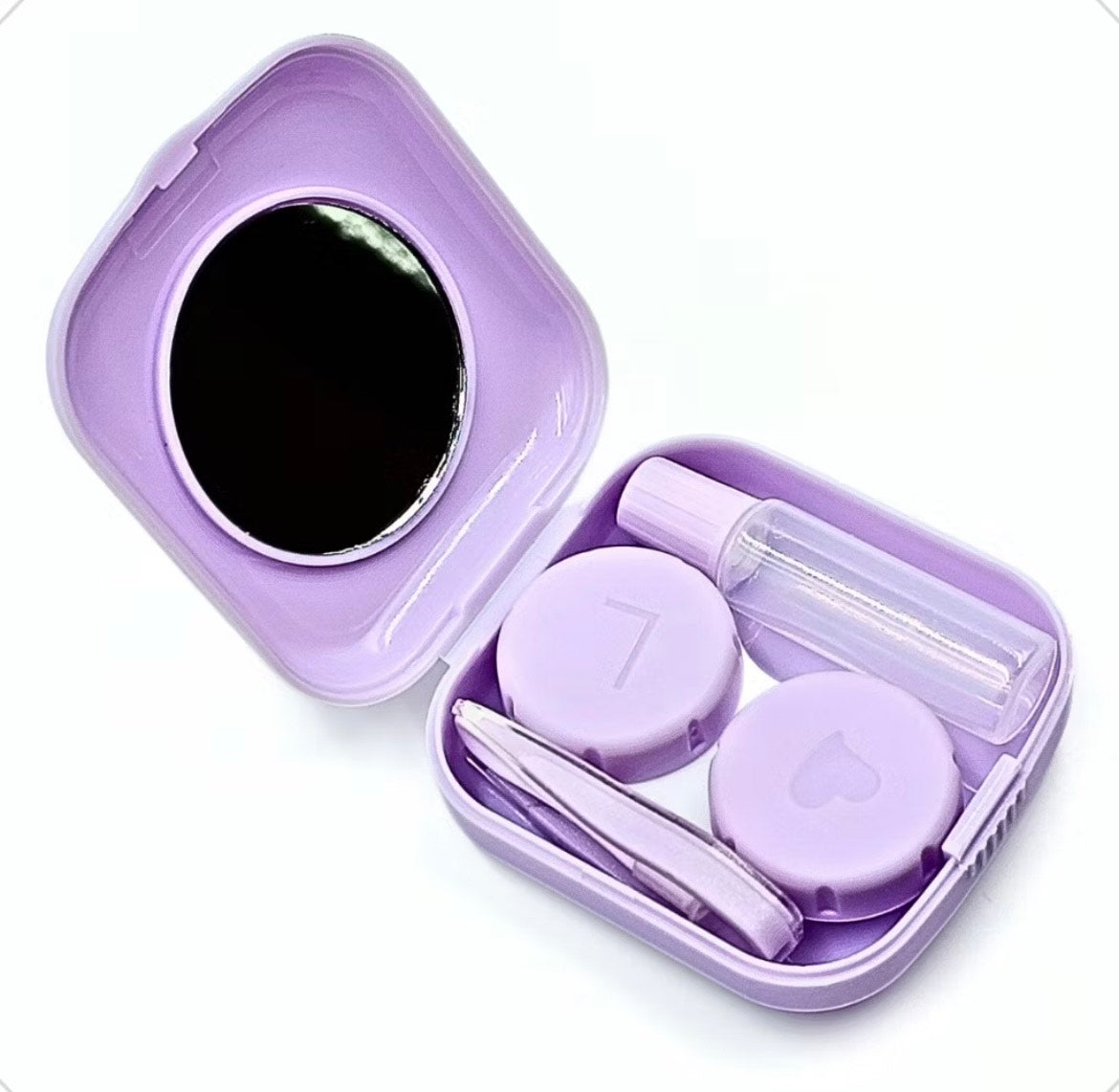 Estojo Lovely para lentes de contato - com espelho, pinça, bastão e frasco | Kit portátl