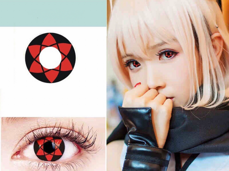 Lente de contato anual Cosplay Naruto Sharingan Amaterasu caixa com 2 unidades
